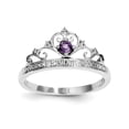 thumbnail image 1 of Sterling Silver Rhodium Plated Diamond and Amethyst Ring - Size 7 - Measures 2mm Wide, 1 of 2