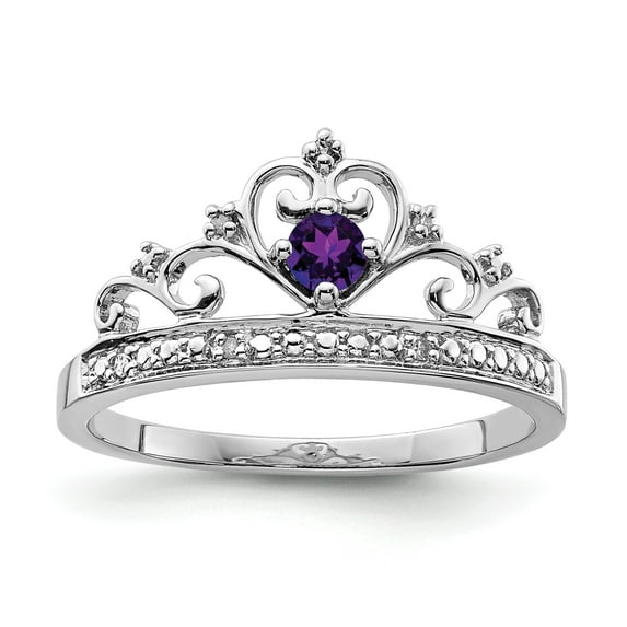 Sterling Silver Rhodium Plated Diamond and Amethyst Ring - Size 9