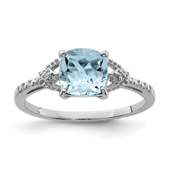 Sterling Silver Rhodium Plated Diamond and Aquamarine Ring QR4502AQ
