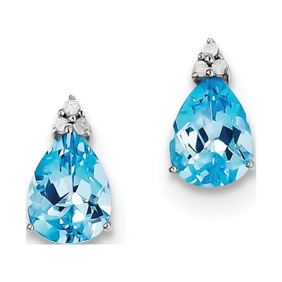 Sterling Silver Rhodium Plated Diamond and Blue Topaz Post Earrings Sterling Silver Earrings