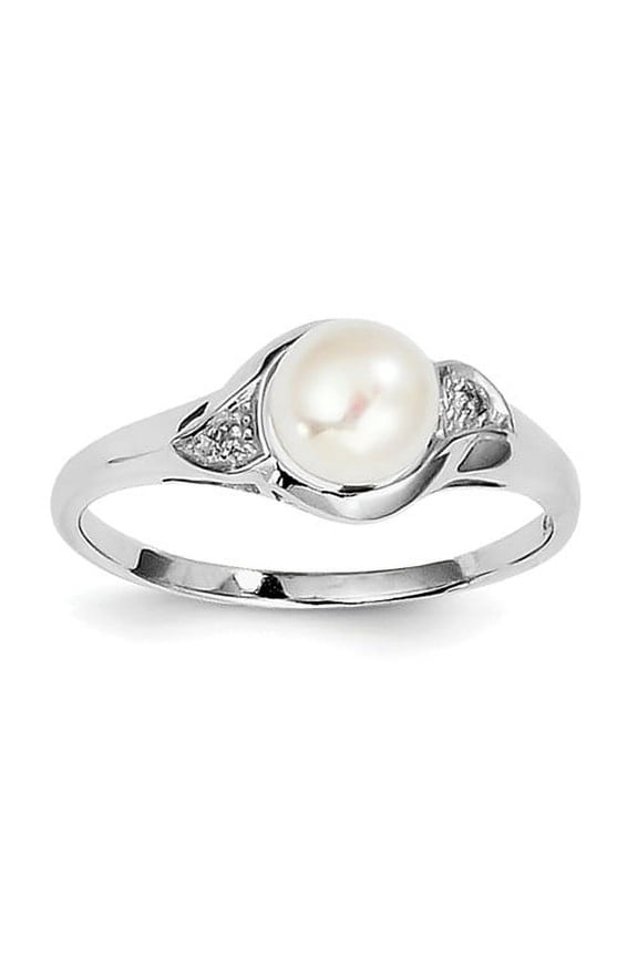 Sterling Silver Rhodium Plated Diamond and FW Cultured Pearl Ring QR4485