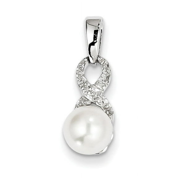Sterling Silver Rhodium Plated Diamond and Freshwater Cultured Pearl Pendant