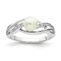 Sterling Silver Rhodium Plated Diamond and Freshwater Cultured Pearl Ring - .010 dwt - Size 7