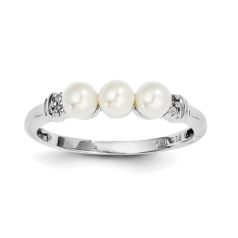 Sterling Silver Diamond And 3 Freshwater Cultured Pearl Ring Sterling Silver Diamond And 3 Freshwater Cultured Pearl Ring