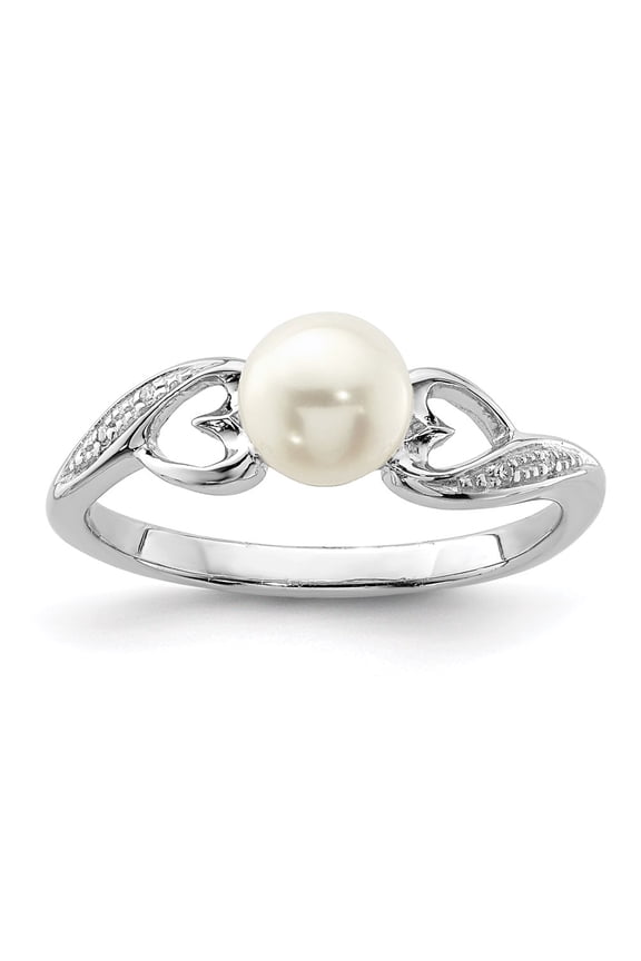 Sterling Silver Rhodium Plated Diamond and FW Cultured Pearl Ring QR4629