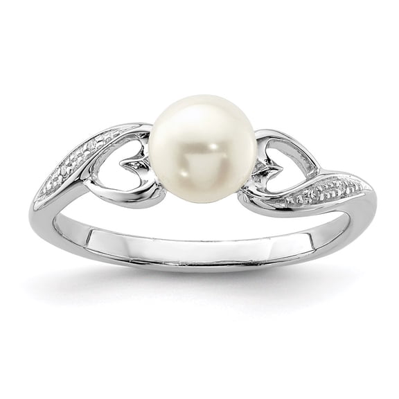 Sterling Silver Rhodium Plated Diamond and FW Cultured Pearl Ring QR4629