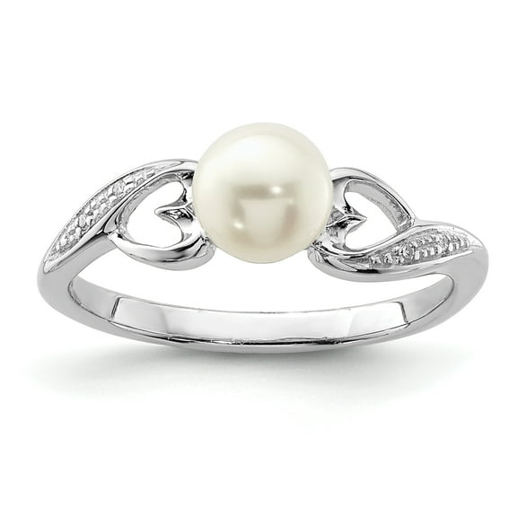 Sterling Silver Rhodium Plated Diamond and Freshwater Cultured Pearl Ring