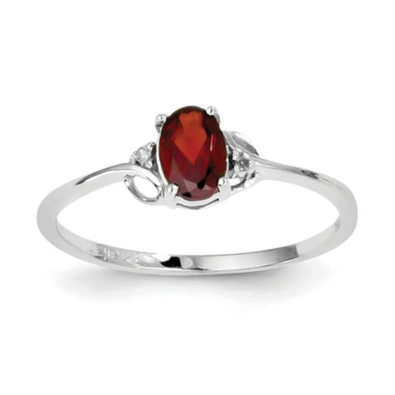 Sterling Silver Rhodium Plated Diamond and Garnet Oval Ring
