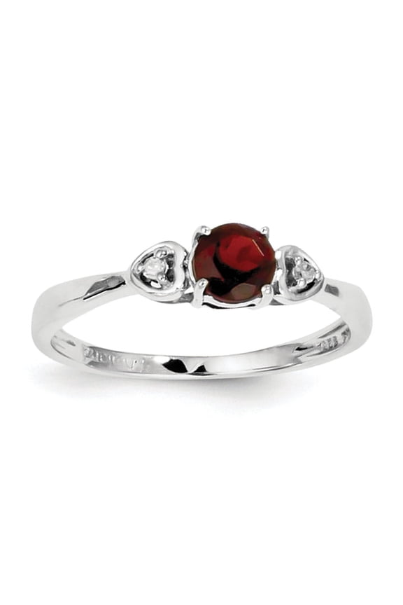 925 Sterling Silver Polished Rhodium Plated Diamond and Garnet Round Ring Size 6 Measures 2mm Wide - Ring for Women