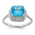thumbnail image 1 of Sterling Silver Rhodium Plated Diamond and Light Swiss Blue Topaz Ring - Size 8 - Measures 2mm Wide, 1 of 2