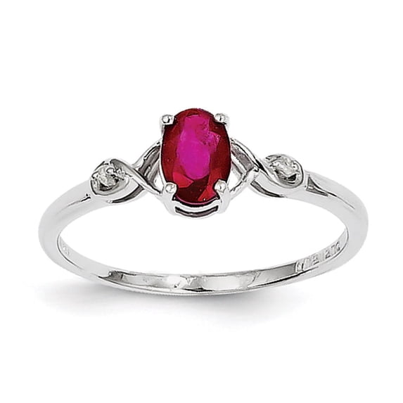 Sterling Silver Rhodium Plated Diamond and Oval Ruby Ring