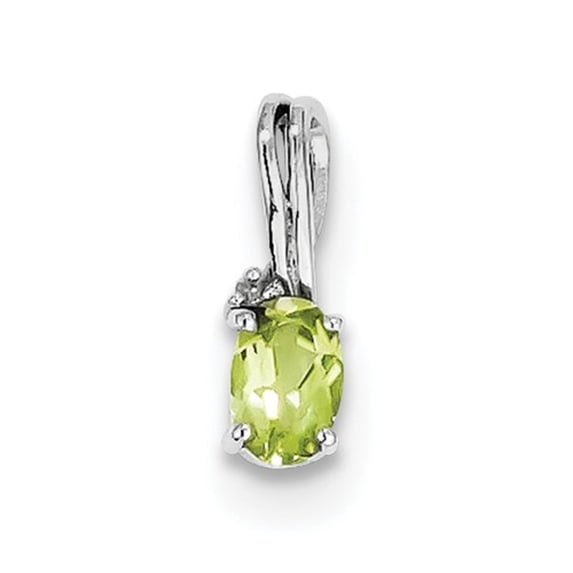 Sterling Silver Rhodium Plated Diamond and Peridot Oval Pendant QP2985PE
