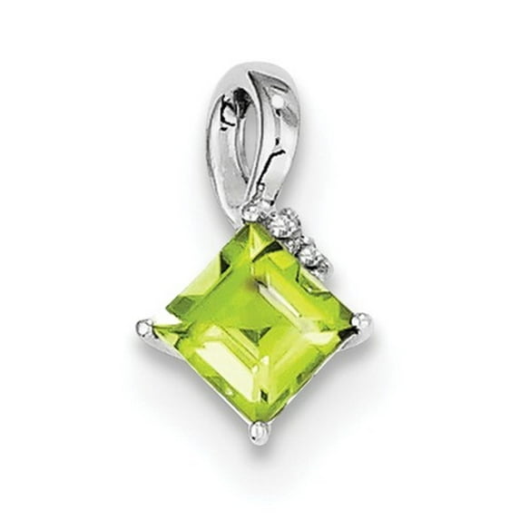925 Sterling Silver Polished Prong set Rhodium Plated Diamond and Peridot Square Pendant Necklace - Pendant for Women