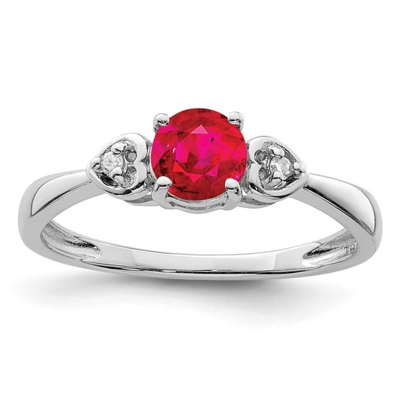 Sterling Silver Rhodium Plated Diamond and Ruby Round Ring - Size 8 - Measures 2mm Wide