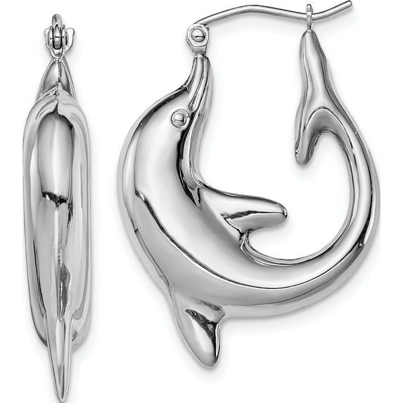 Sterling Silver Rhodium-Plated Dolphin Hoop Earrings (32 X 23) Made In Mexico qe4698