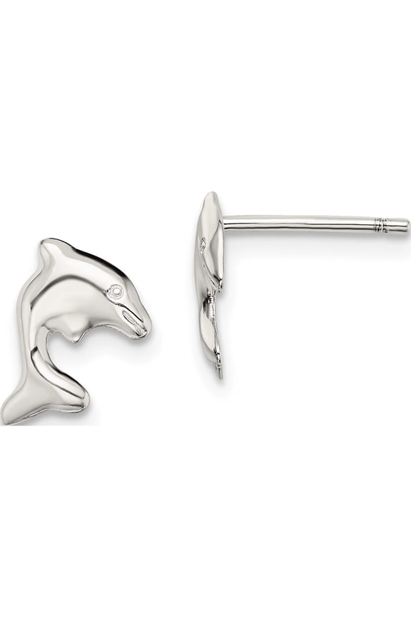 Sterling Silver Rhodium-plated Dolphin Stud Earrings