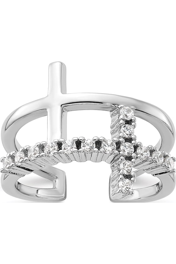 Sterling Silver Rhodium-Plated Double Cross Cz Open Back Ringsize 7 (Width 16.9) - Jbsp