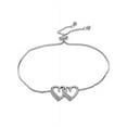 thumbnail image 1 of Sterling Silver Rhodium Plated Double Glitter Heart Bolo Bracelet 10 Inches, 1 of 1
