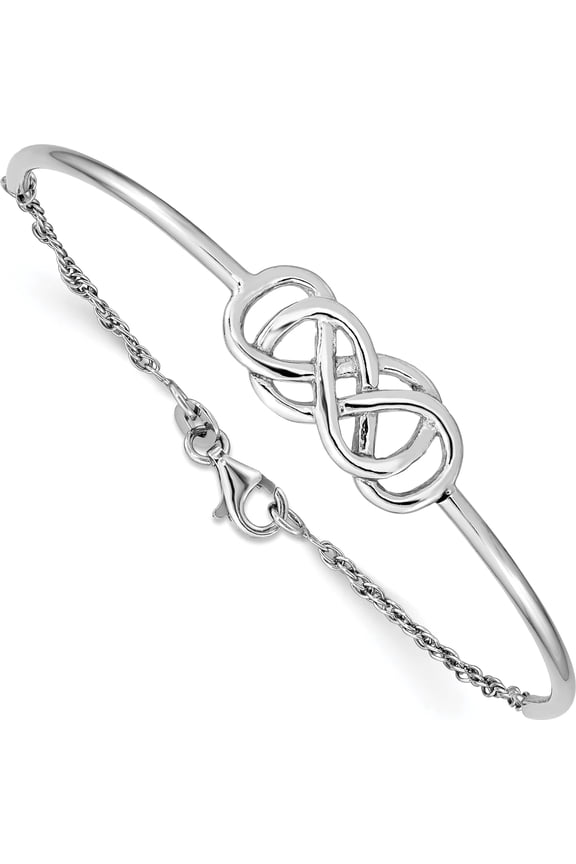 Sterling Silver Rhodium-Plated Double Infinity Symbol Bangle Bracelet Made In India qb939