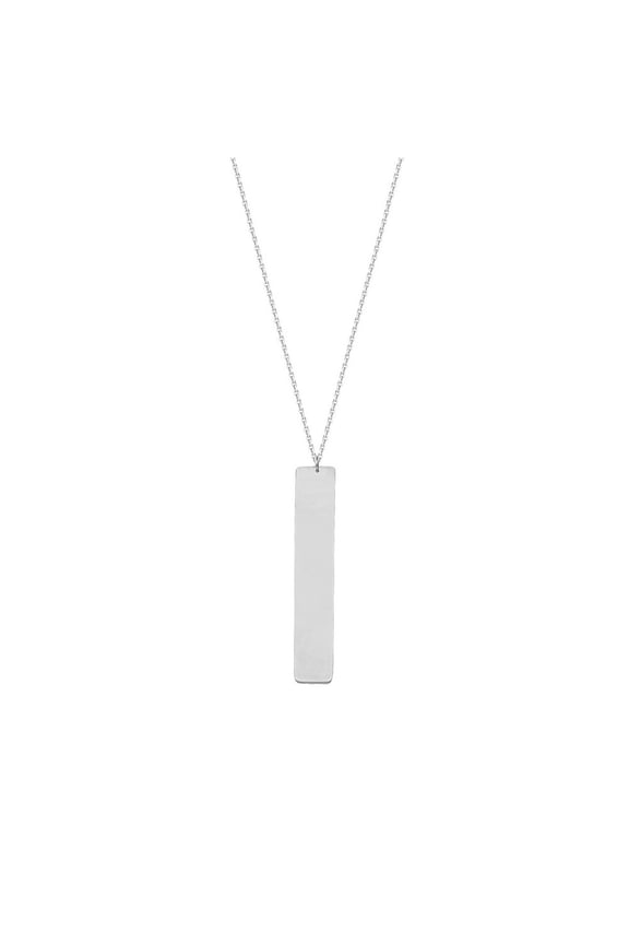 Sterling Silver Rhodium Plated Drop Adjustable Bar Name Plate Necklace Sparkle-Cut Cable - 18 Inch