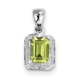 thumbnail image 1 of Sterling Silver Rhodium Plated Emerald-Cut Peridot And Diamond Pendant (19 X 9) Made In India qdx814, 1 of 2