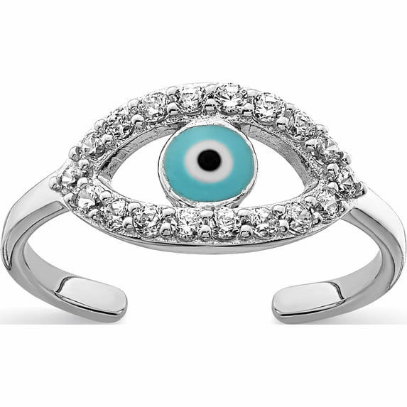 Sterling Silver Rhodium-Plated Enameled & Cz Eye Toe Ring Made In China qr7163