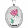 thumbnail image 1 of Sterling Silver Rhodium-Plated Enameled Rose 19X15mm Oval Locket (24.5 X 15) Made In Hong Kong -Jewelry By Sweet Pea, 1 of 8