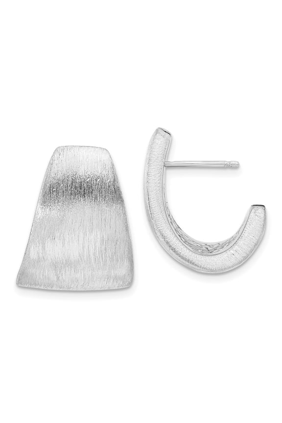 Sterling Silver Rhodium-Plated Etched J-Hoop Earrings