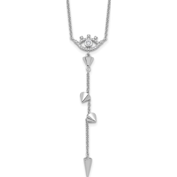 Sterling Silver Rhodium-Plated Evil Eye Cz 18In W/2In Ext Necklace (Width 16.75) (Length 19) - Jbsp
