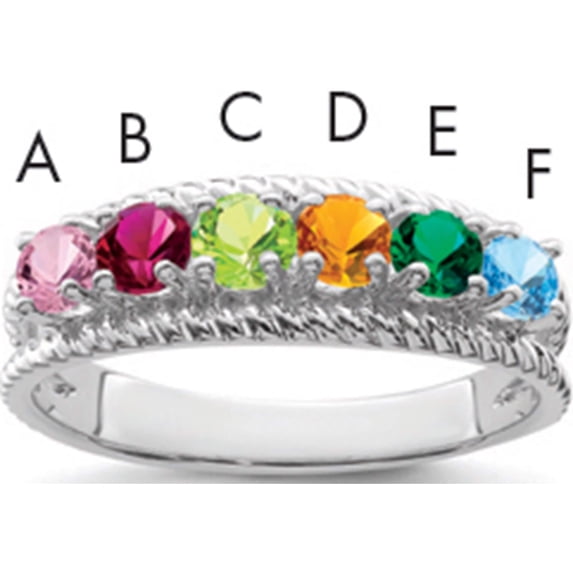 Sterling Silver Rhodium-Plated Family Jewelry Ring (Size 6) Made In United States xmr8/6ss-6