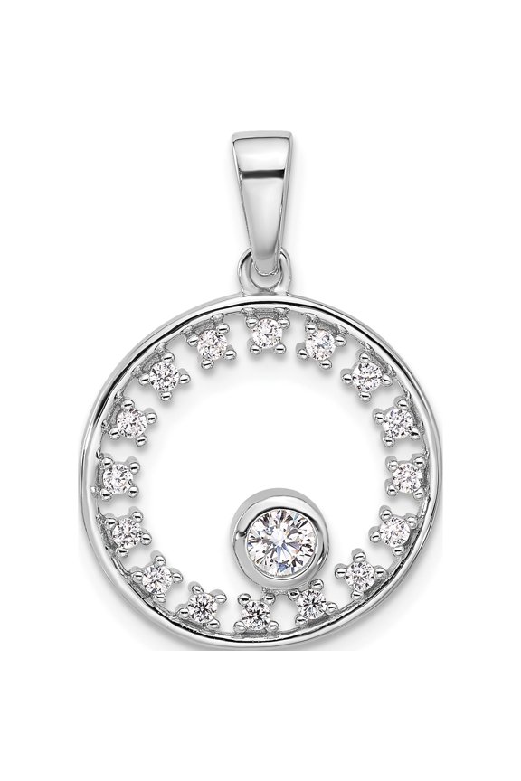 Pure Fire Sterling Silver Rhodium-plated Fancy CZ Circle Pendant
