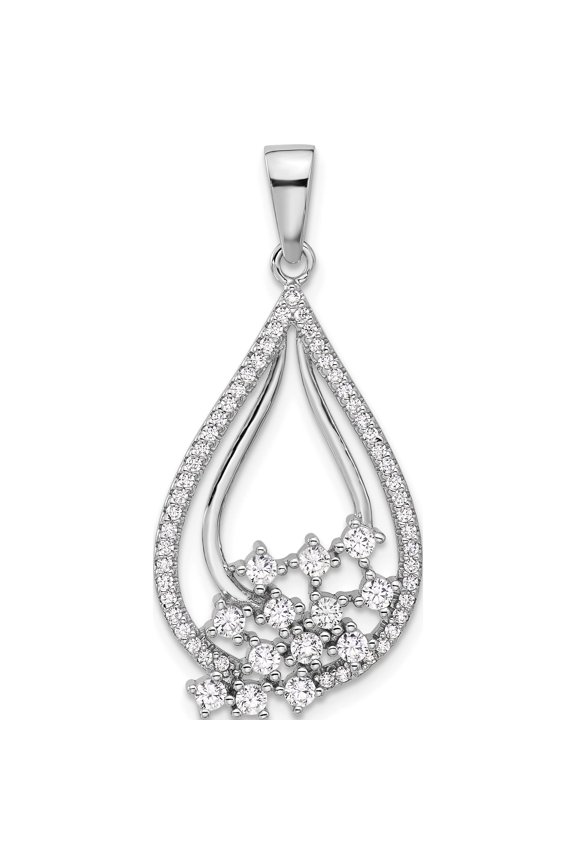 Pure Fire Sterling Silver Rhodium-plated Fancy CZ Drop Pendant