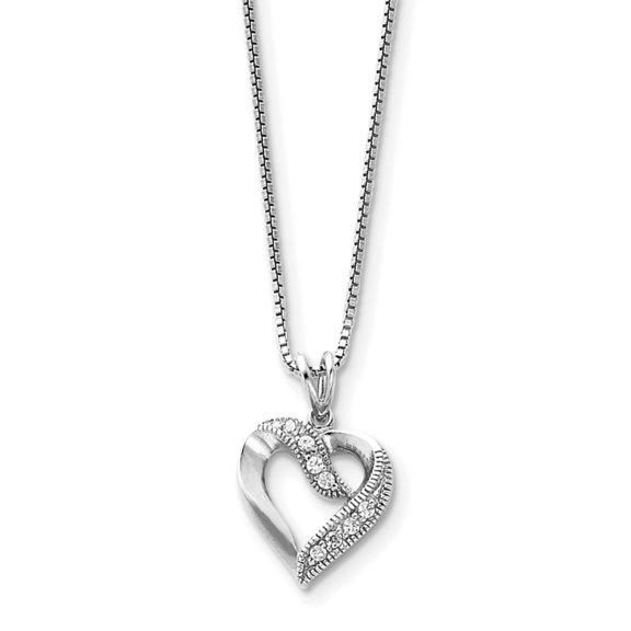 Jewelry by Sweet Pea Sterling Silver Rhodium-plated Fancy CZ Open Heart 16 inch Necklace