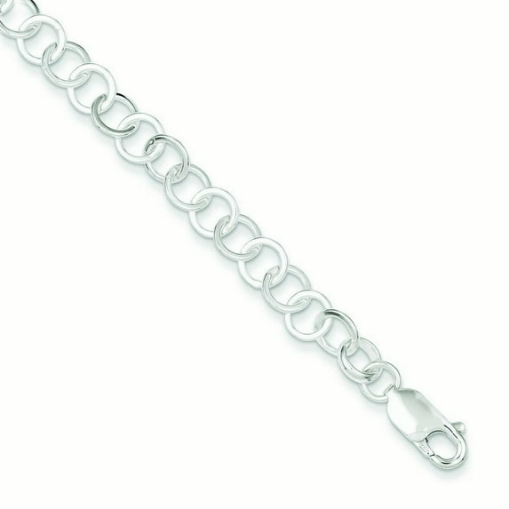 Sterling Silver Rhodium Plated Fancy Link Bracelet - 6.3 Grams - 7.5 Inch - Measures 7mm Wide