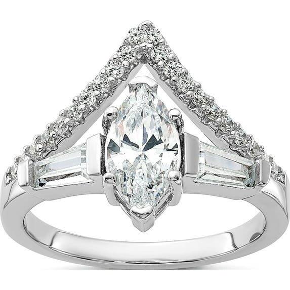 Sterling Silver Rhodium-Plated Fancy Marquise Cz Ringsize 7 (Width 1.9 To 3.1) - Jbsp