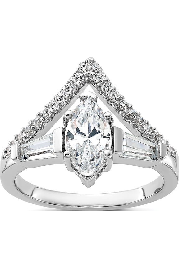 Pure Fire Sterling Silver Rhod-plated Fancy Marquise CZ Ring