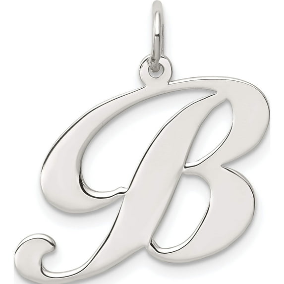 Sterling Silver Rhodium-Plated Fancy Script Letter B Initial Charm (21 X 24) Made In United States qc5090b
