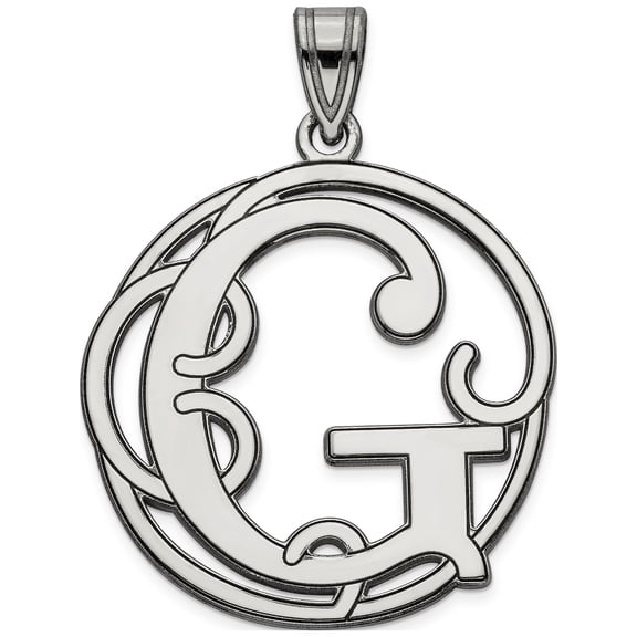 Sterling Silver Rhodium-Plated Fancy Script Letter G Initial Pendant Made In United States qc8999g