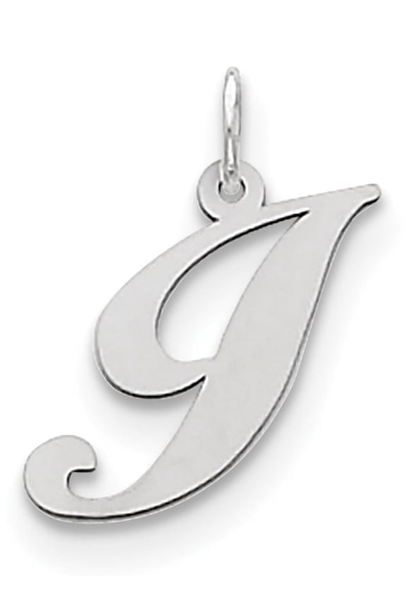 Sterling Silver Rhodium-plated Fancy Script Letter I Initial Charm