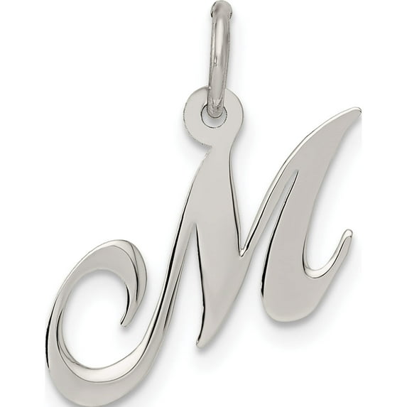 Sterling Silver Rhodium-Plated Fancy Script Letter M Initial Charm Made In United States qc5086m