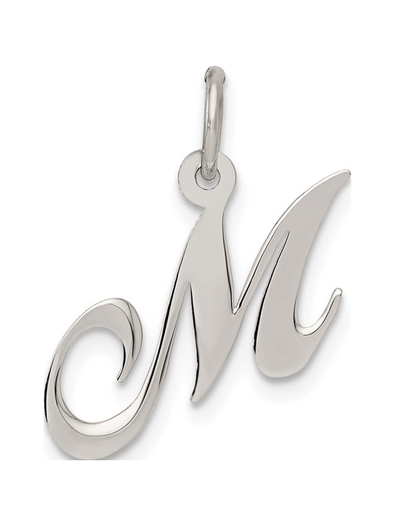 Sterling Silver Rhodium-plated Fancy Script Letter M Initial Charm