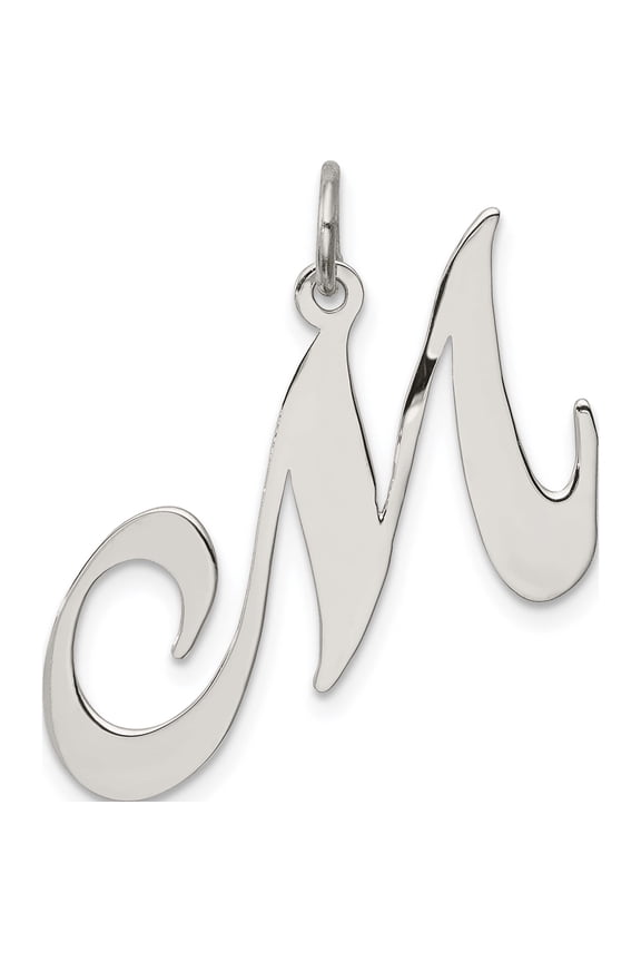 Sterling Silver Rhodium-Plated Fancy Script Letter M Initial Charm Made In United States qc5090m