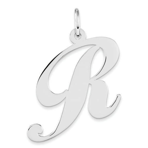 Sterling Silver Rhodium-Plated Fancy Script Letter R Initial Charm Made In United States qc5090r
