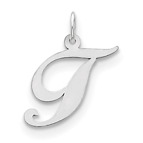 Jewelry by Sweet Pea Sterling Silver Rhodium-plated Fancy Script Letter T Initial Charm