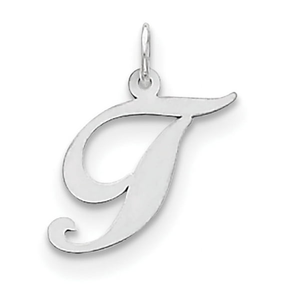 Sterling Silver Rhodium-Plated Fancy Script Letter T Initial Charm Made In United States qc5088t