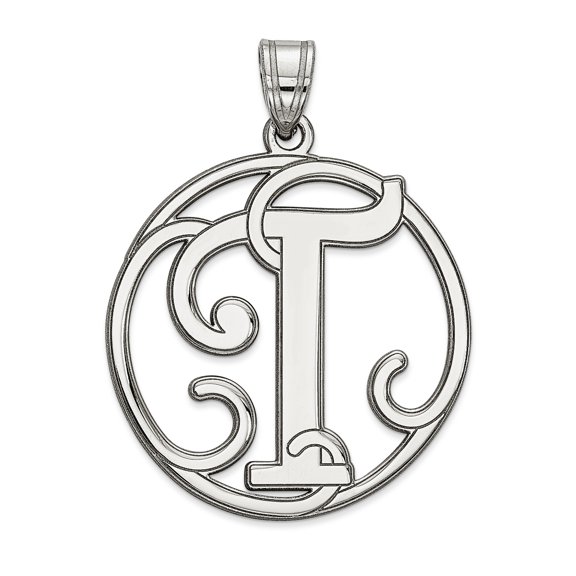 Jewelry by Sweet Pea Sterling Silver Rhodium-plated Fancy Script Letter T Initial Pendant