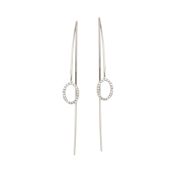 Sterling Silver Rhodium Plated Fancy Wire Oval Cubic Zirconia Element Earrings