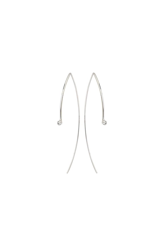 Sterling Silver Rhodium Plated Fancy Wire+bezel Cubic Zirconia Earrings
