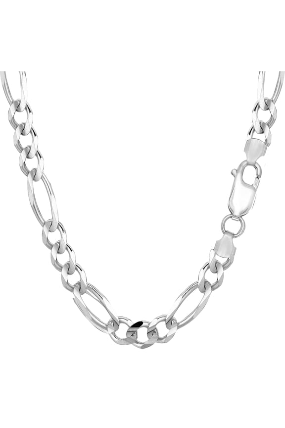 Sterling Silver Rhodium Plated Figaro Chain Bracelet, 8.5"