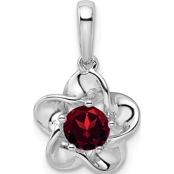 Sterling Silver Rhodium-Plated Floral Garnet Pendant (20 X 4.45) Made In China qbpd31jan